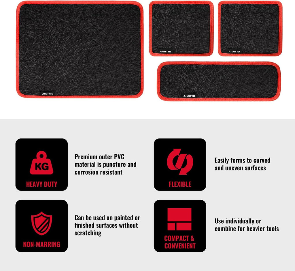 4PC Flexible Magnetic Tool Mat,3 Sizes Flexible Magnetic Tool Holder - Thin Profile Perfect for Toolbox Drawers - Tool Holder Conforms to Body Panels