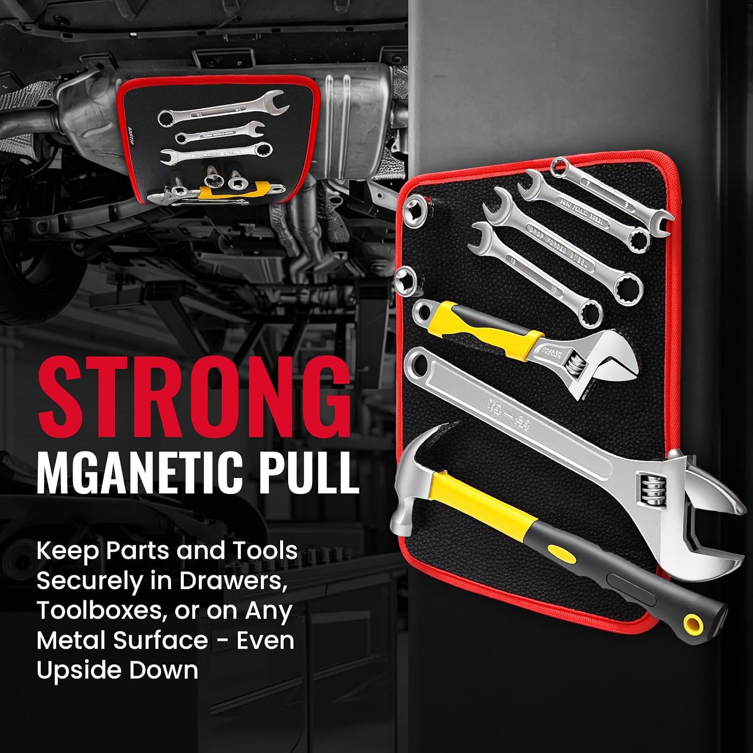 4PC Flexible Magnetic Tool Mat,3 Sizes Flexible Magnetic Tool Holder - Thin Profile Perfect for Toolbox Drawers - Tool Holder Conforms to Body Panels