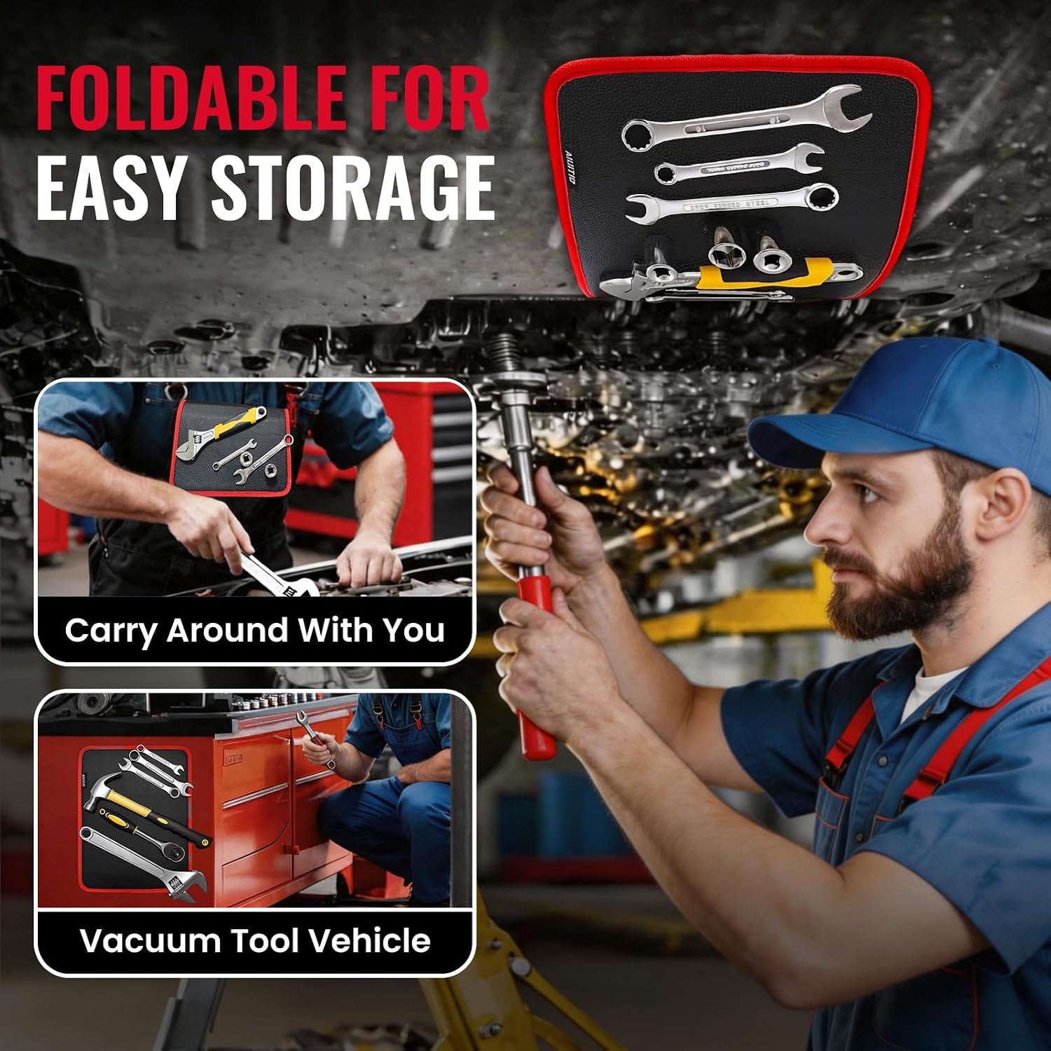 4PC Flexible Magnetic Tool Mat,3 Sizes Flexible Magnetic Tool Holder - Thin Profile Perfect for Toolbox Drawers - Tool Holder Conforms to Body Panels
