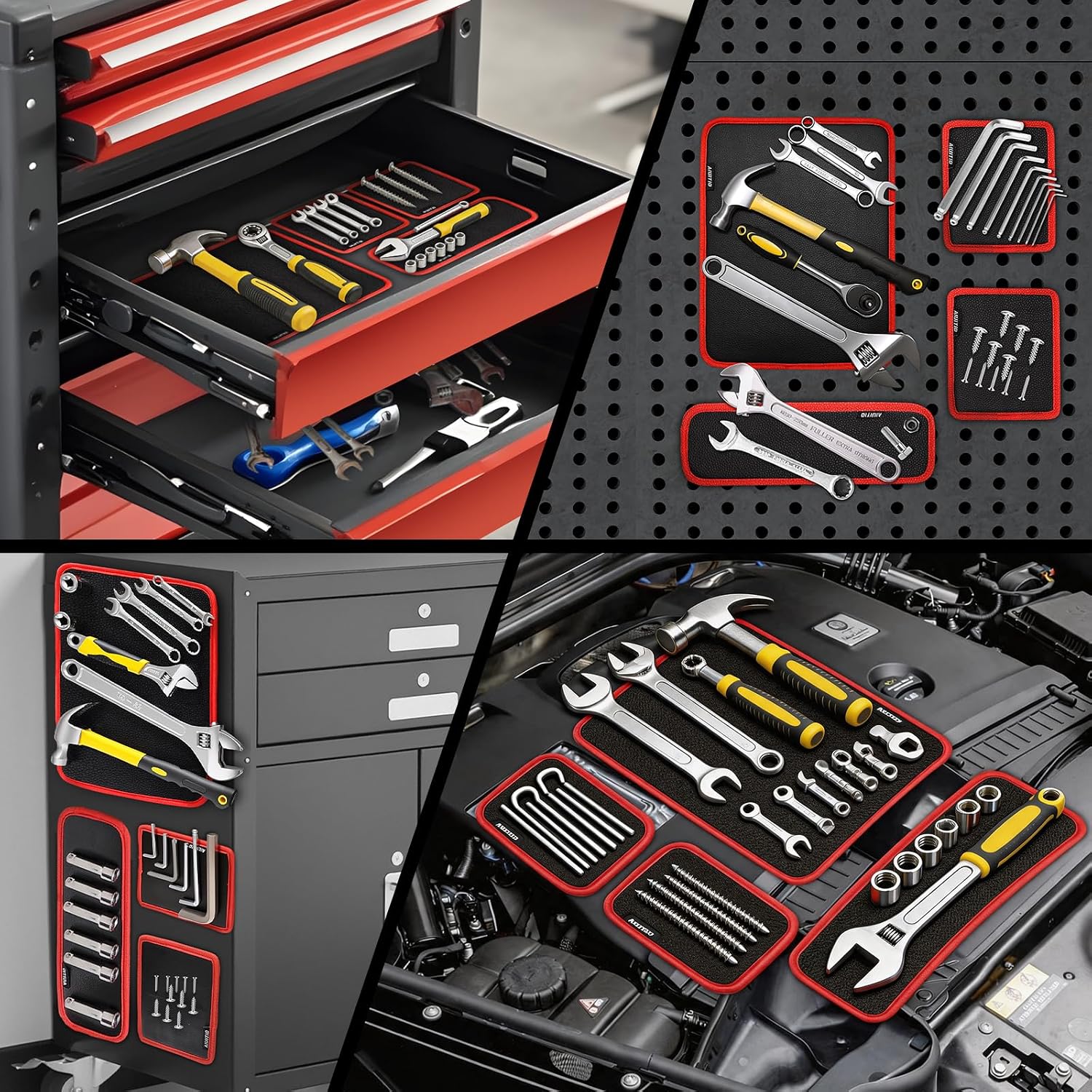 4PC Flexible Magnetic Tool Mat,3 Sizes Flexible Magnetic Tool Holder - Thin Profile Perfect for Toolbox Drawers - Tool Holder Conforms to Body Panels