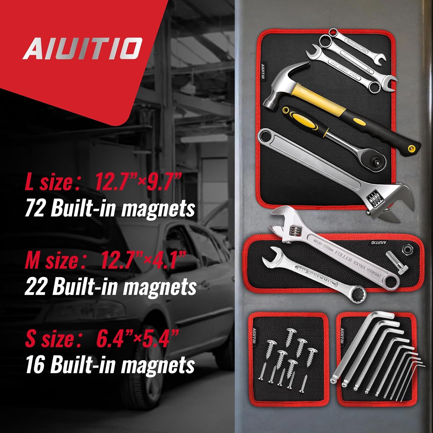 4PC Flexible Magnetic Tool Mat,3 Sizes Flexible Magnetic Tool Holder - Thin Profile Perfect for Toolbox Drawers - Tool Holder Conforms to Body Panels